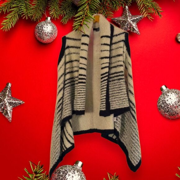 A.N.A  White Black Stripes Oversized Collar Open Draped Front Vest  Sz XS -M - Picture 2 of 4